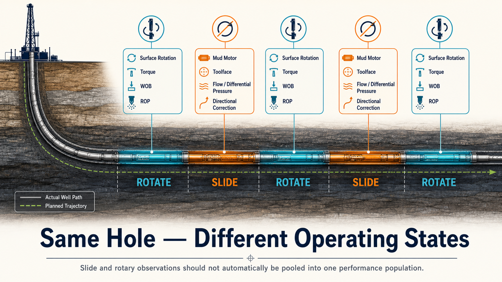 Horizontal lateral alternating between rotary and slide drilling intervals