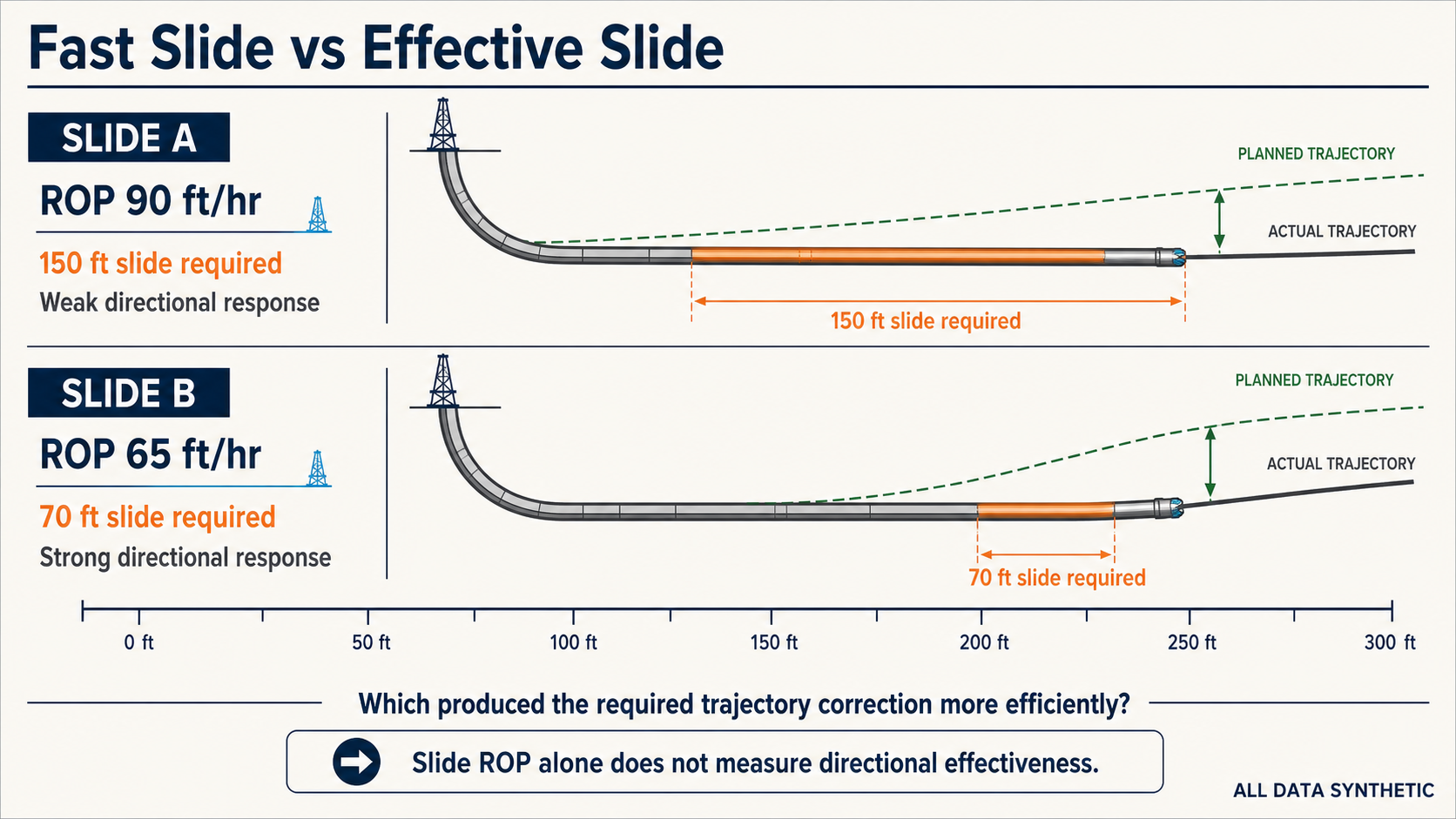Synthetic comparison of a fast slide and an effective directional slide