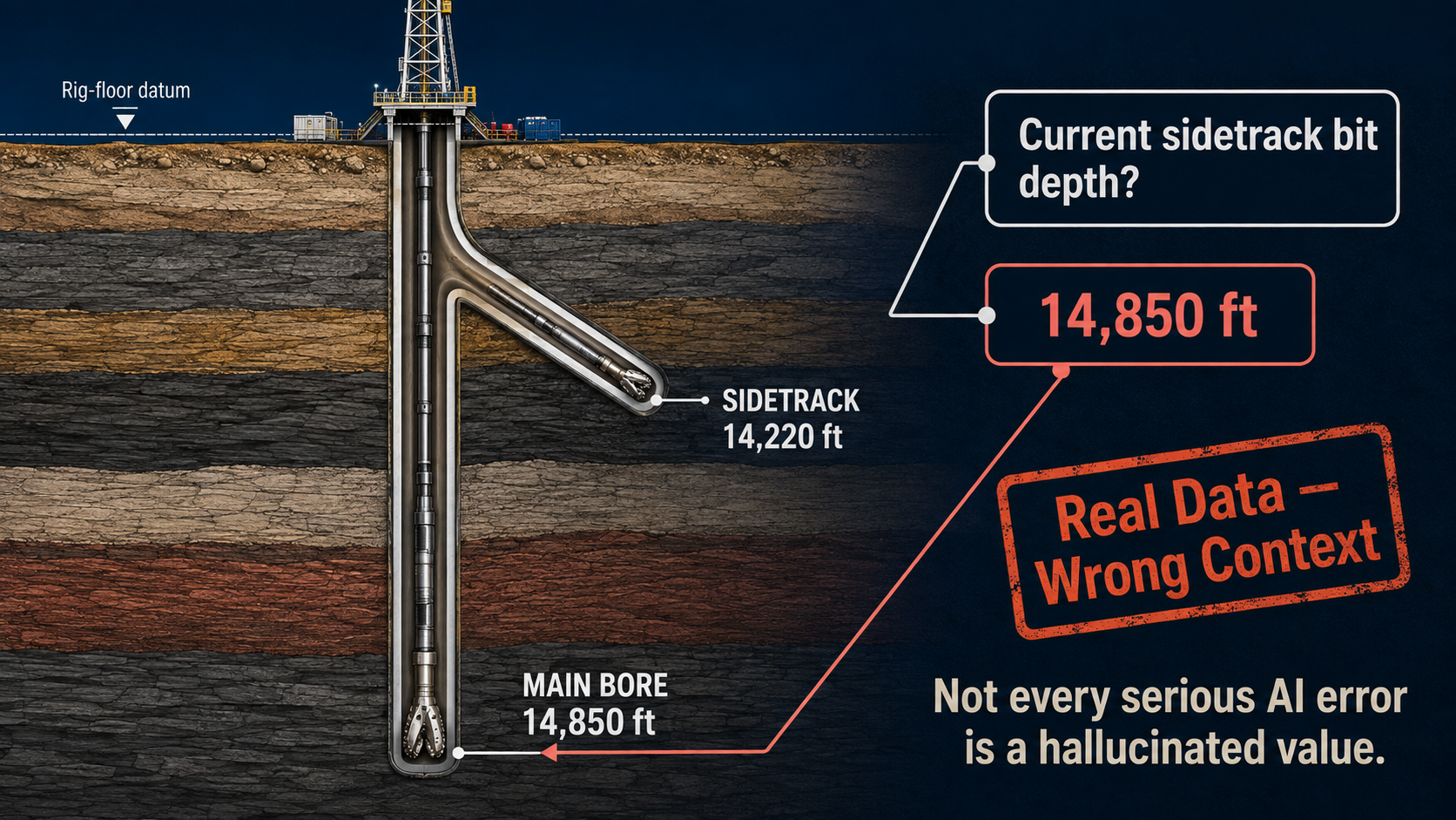 Main bore and sidetrack showing a real depth value returned from the wrong wellbore