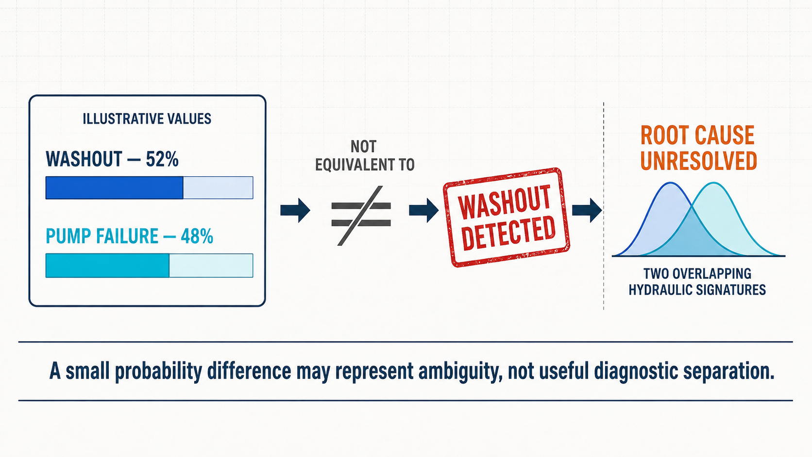 Illustrative washout and pump-failure probabilities showing unresolved root cause