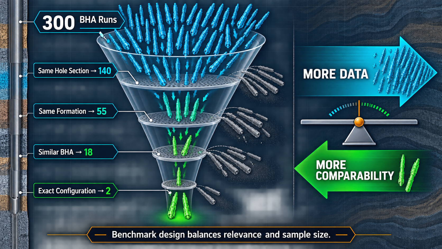 Filtering tradeoff between BHA-run sample size and comparability